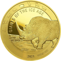 1 Unze Gold Giganten der Eiszeit - Wollhaarnashorn 2021 (Auflage: 1.000 | Polierte Platte)