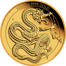 1 Unze Gold Goldener Drache 2025 (Auflage: 188 | Polierte Platte)