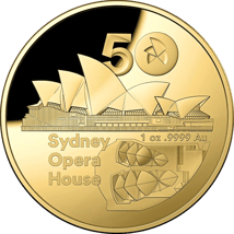 1 Unze Gold Sydney Opera House 2023 50. Jubiläum (Auflage: 750 | gewölbt | Polierte Platte)