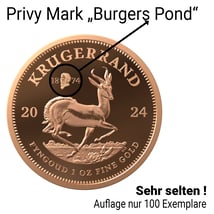1 Unze Gold Krügerrand Burgers Pond Privy Mark 2024 PP (Auflage: 100 | Polierte Platte)