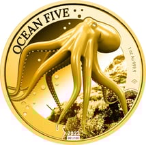 1 Unze Gold Ocean Five Oktopus 2023 PP (Auflage: 100 | Polierte Platte | Zertifikat Nr. 99)