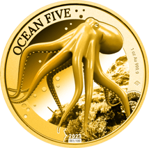 1 Unze Gold Ocean Five Oktopus 2023 PP (Auflage: 100 | Polierte Platte)