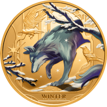 1 Unze Gold Winter Wolf Jahreszeiten 2025 (Auflage: 99 | Polierte Platte)