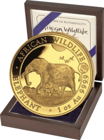 1 Unze Gold Somalia Elefant 2022 Privymark Tiger (Auflage: 100 | inkl Etui)