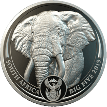 1 Unze Platin Big Five Elefant 2019 PP (Auflage: 500 | 1. Motiv | im Etui)