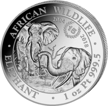 1 Unze Platin Somalia Elefant 2004-2018 (Jubiläumsausgabe: 15 Jahre | Auflage: 1.500)