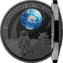 1 Unze Silber 50 Jahre Mondlandung 2019 PP (Auflage: 10.000 | Gewölbt | 1. Black-Nickel-Veredelung)