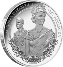 1 Unze Silber 70.Jubiläum Thronbesteigung Queen Elisabeth II. (Auflage 1.952 | Polierte Platte)