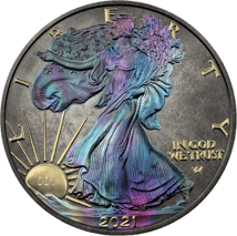1 Unze Silber American Eagle 2021 AF Typ II Hologramm (Auflage:100 | Coloriert | Antik Finish)