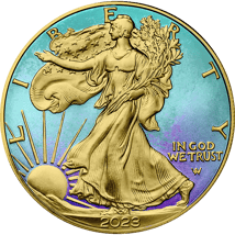 1 Unze Silber American Eagle 2023 Typ II Golden Purple (Auflage: 50 | teilvergoldet | coloriert)