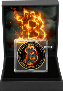 1 Unze Silber Bitcoin on Fire Iced Out (Auflage: 100 | teilvergoldet)