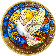 1 Unze Silber Friedenstaube Kirchenfenster 2025 (Auflage: 100 | teilvergoldet)
