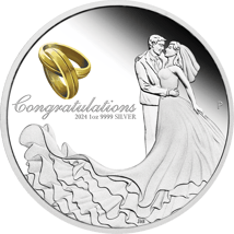 1 Unze Silber Glückwunsch zur Hochzeit 2024 PP (Polierte Platte | im Etui)