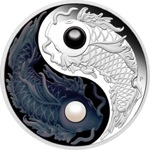 5 Unze Silber Yin Yang Koi 2024 mit Süßwasserperle PP (Auflage: 750 | Polierte Platte)