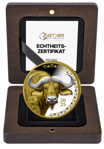 1 Unze Silber Büffel 2025 (Auflage: 250 | teilvergoldet | Polierte Platte)