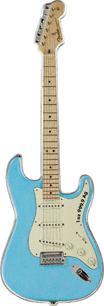 1 Unze Silber Fender Stratocaster Daphne Blue 2023 (Auflage: 6.000 | coloriert)