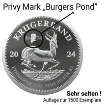 1 Unze Silber Krügerrand Burgers Pond Privy Mark 2024 PP (Auflage: 1.500 | Polierte Platte)