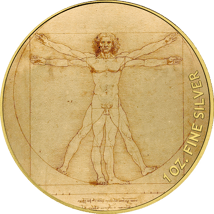 1 Unze Silber Leonardo Da Vinci Vitruvianischer Mensch 2024 (Auflage: 50 | coloriert | vergoldet)
