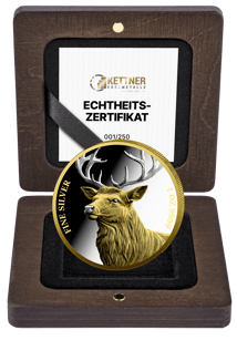 1 Unze Silber Hirsch 2025 (Auflage: 250 | teilvergoldet | Polierte Platte)