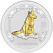 1 Unze Silber Lunar I Hund 2006 (teilvergoldet)