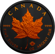 1 Unze Silber Maple Leaf 2023 Glow in the Dark Orange Edition (Auflage: 100 | Ruthenium)