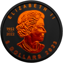 1 Unze Silber Maple Leaf 2023 Glow in the Dark Orange Edition (Auflage: 100 | Ruthenium)