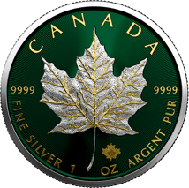 1 Unze Silber Maple Leaf 2023 Golden Veins  Green Edition (Auflage: 100 | teilvergoldet)