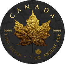 1 Unze Silber Maple Leaf 2023 Black Marble Blattgold Edition (Auflage: 100 | teilvergoldet)