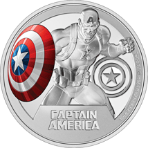 1 Unze Silber Marvel Captain America 2023 PP (Auflage: 5.000 | coloriert | Polierte Platte)