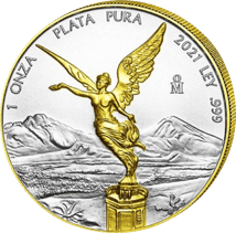 1 Unze Silber Mexiko Libertad 2021 beidseitig Teilvergoldet (Auflage: 100)