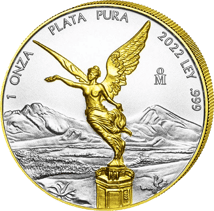 1 Unze Silber Mexiko Libertad 2022 beidseitig Teilvergoldet (Auflage: 100)