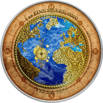 1 Unze Silber Tokelau Weltkarte 2022 (Auflage: 100 | teilvergoldet | Coloriert)