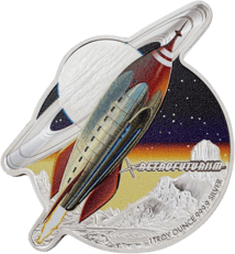 1 Unze Silber Retrofuturistische Rakete 2021 PP (Auflage:2.500 | coloriert | Polierte Platte)