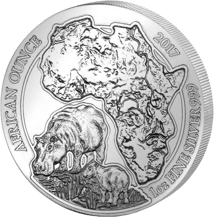 1 Unze Silber Ruanda Flusspferd 2017 (stempelglanz)