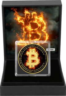 1 Unze Silber Bitcoin on Fire (Auflage: 100 | teilvergoldet)