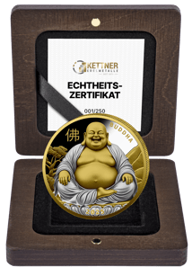 1 Unze Silber Lachender Buddha 2025 (Auflage: 250 | teilvergoldet | Polierte Platte)