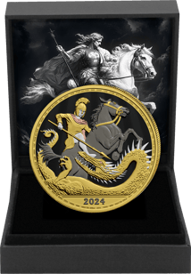 1 Unze Silber St. George and the Dragon 2024 (Auflage: 100 | Ruthenium | teilvergoldet)