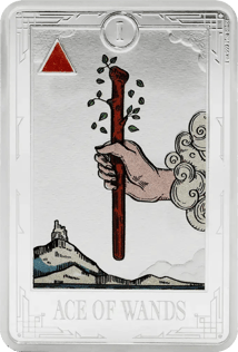 1 Unze Silber Tarotkarte Ass der Stäbe 2026 (Auflage: 1.000 | Polierte Platte)