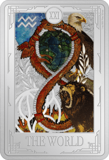 1 Unze Silber Tarotkarte die Welt 2025 (Auflage: 2.000 | Polierte Platte)