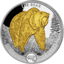 1 Unze Silber World's Wildlife Grizzlybär (Auflage: 5.000 | teilvergoldet)
