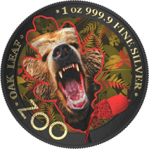 1 Unze Silber Zoo Grizzly 2019 (Auflage: 100 | gildet | coloriert)