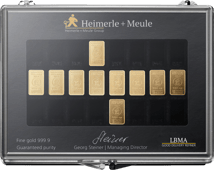 10 x 1/20 Unze Goldbarren Heimerle und Meule Sammlerbox