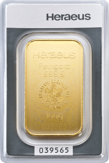 100 g Goldbarren Heraeus (geprägt)