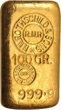 100 g Goldbarren Rothschild (mit Gegenstempel)