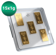 15 x 1g Goldbarren Heimerle und Meule UnityBar