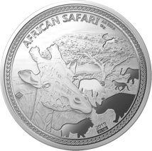1kg Silber African Safari Giraffe 2019 (Auflage: 100 | Polierte Platte | Zertifikat Nr. 100)