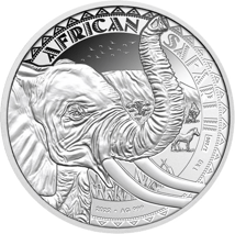 1kg Silber African Safari II Elefant 2022 (Auflage: 100 | Polierte Platte | Zertifikat Nr. 100)