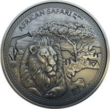 1kg Silber African Safari Löwe 2018 Antik Finish (Auflage: 100 | inkl. Holzbox & Zertifikat)