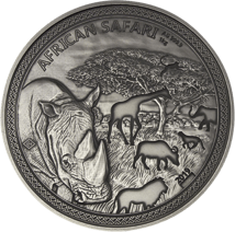 1kg Silber African Safari Nashorn 2019 Antik Finish (Auflage: 100 Stück)