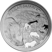 1kg Silber African Safari Nashorn 2019 PP (Auflage: 100 Stücke)
